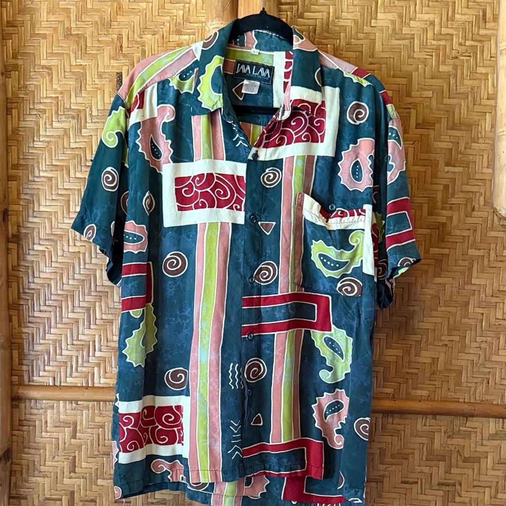 Vintage Multicolor Casual Button Down Hawaiian Shirt Large